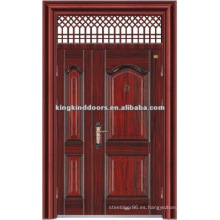 Puerta de acero de la seguridad de diseño puerta doble hoja con ventana superior KKDFB-8010 de China Top 10 marca